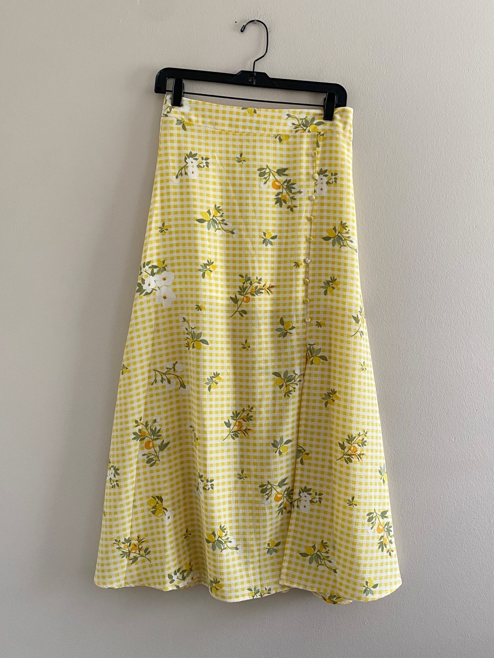 NEW BCBGeneration Yellow Gingham Floral A-Line Skirt Size Small